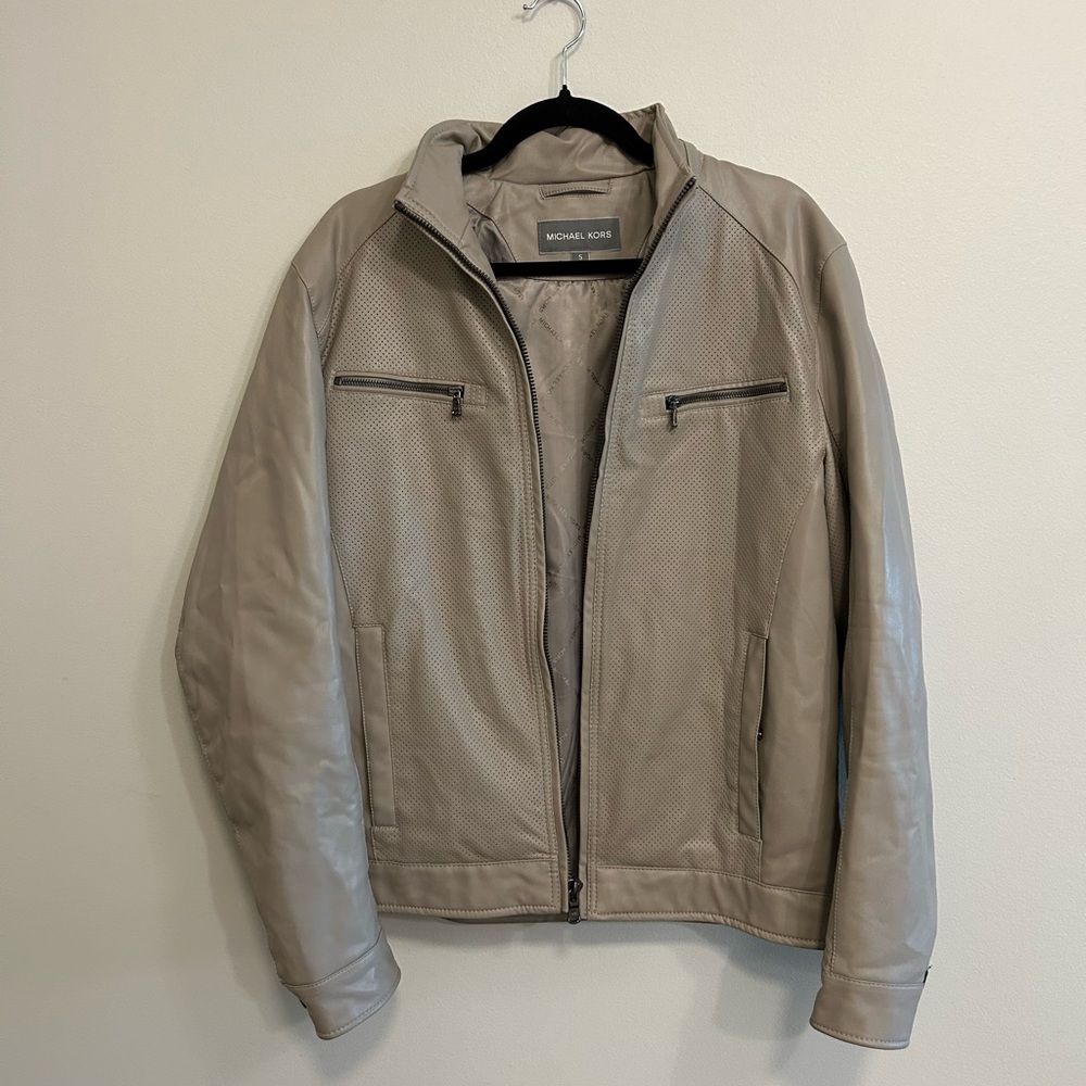 Michael Kors Men's Beige Faux-Leather Jacket